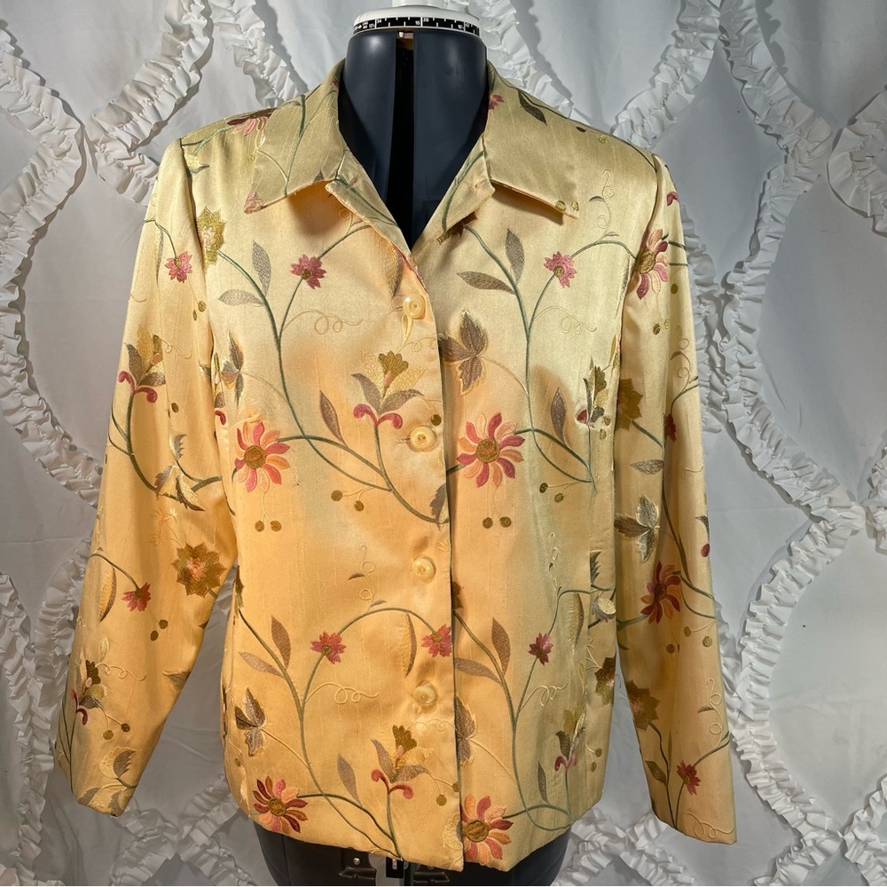 Appleseed’s Petite- Golden Yellow Embroidered, Button up, Sz 12p